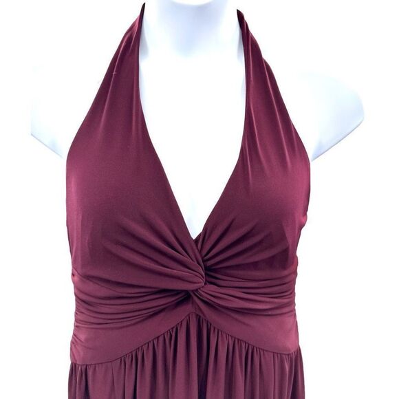 Burgundy Halter Dress Women's Size 16 Twist Front Flowy Jones New York - Picture 2 of 9